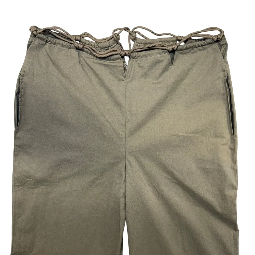 WHITE FOX Olive Green Wide‎ Leg Pants Tie Waist Drawstring Cargo Style